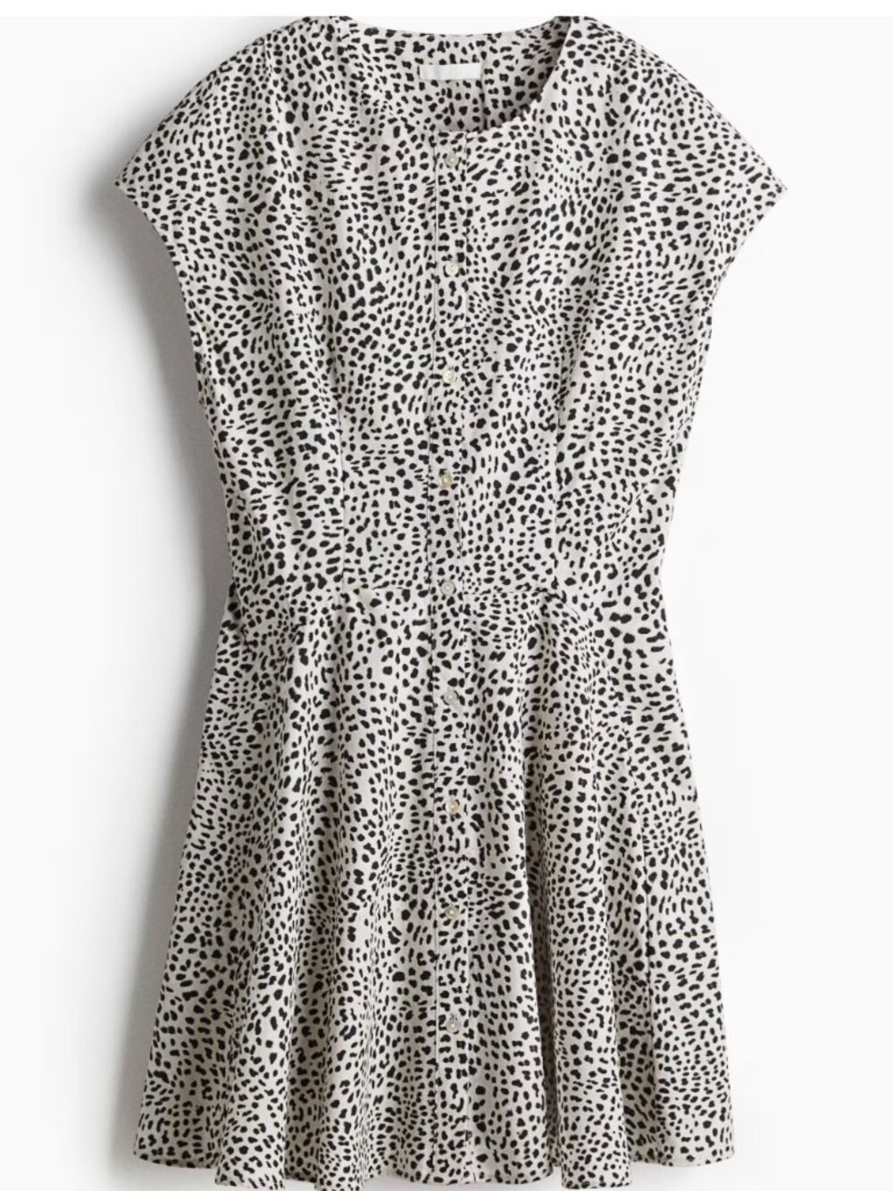 H&M NWT Button-Front Cotton Dress White Leopard Print Small